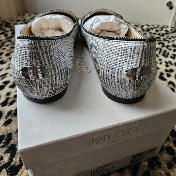 Jimmy Choo Women's Black and White Leather Flats SZ 39 1/2 Like New. - Picture 5 of 10